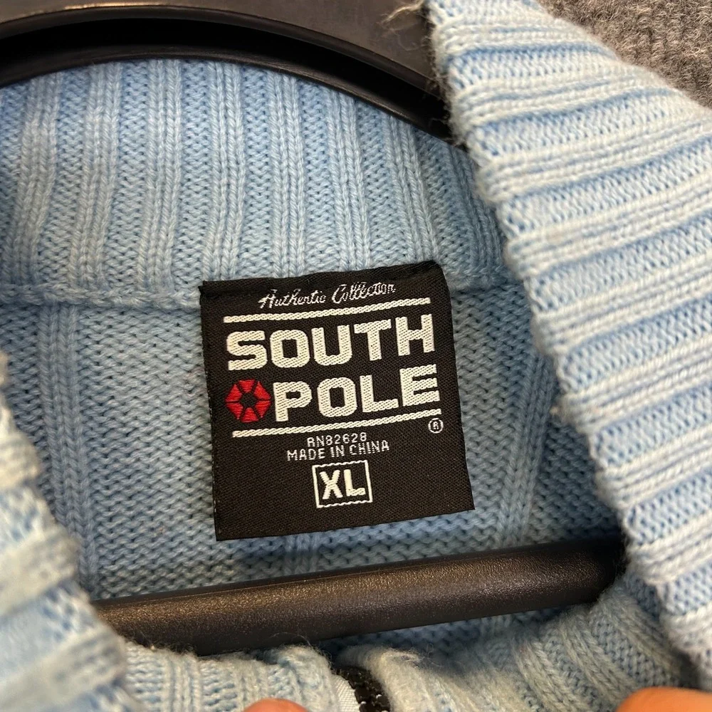 Vintage Southpole Knit 1/4 Zip Sweater Men's Blue Ribbed Pullover Y2K Size XL